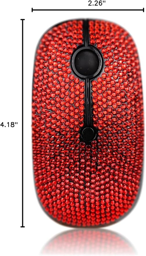 WONGS Bling Austrian Pink Crystal Rhinestone Wireless Mouse Slim Silent 2.4G Portable Mobile Optical Mice 3 Adjustable DPI Levels for Notebook PC Laptop Computer MacBook - Red