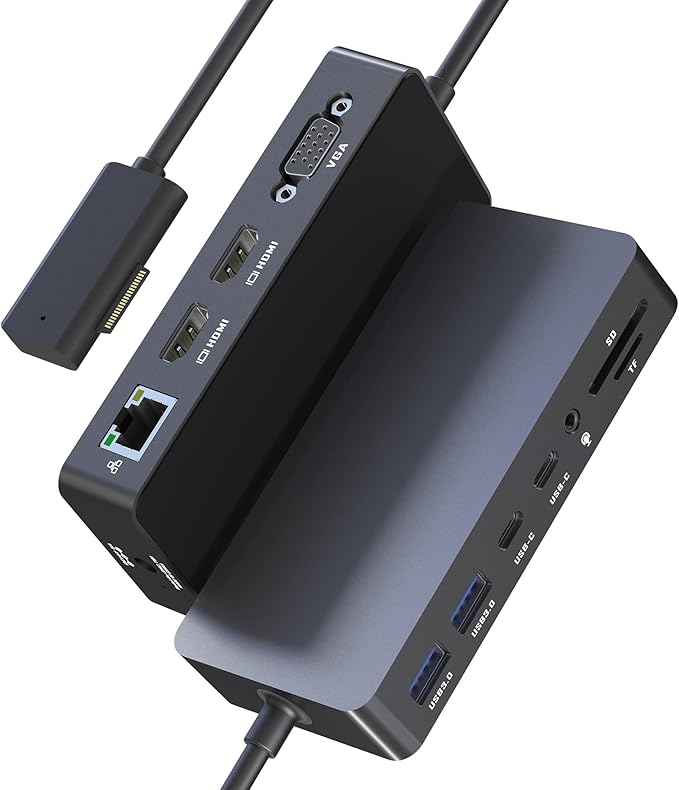 Surface Docking Station Triple Display Dual 4K HDMI &amp VGA 12-in-1 Surface Pro Dock for Microsoft Surface Pro 11/10/9/8/7/6/5/4/3 Surface Laptop 7/6/5/4 Surface Go/Book/Laptop Go