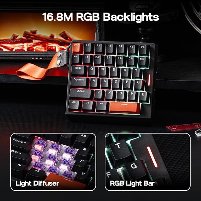 EPOMAKER HE30 One-Handed Hall Effect Keyboard 8K Polling &amp 0.125ms SOCD &amp Snap Key Adjustable Trigger PBT Keycap RGB Custom Software Wired Gaming Keyboard for PC/Gamer (Black Orange)