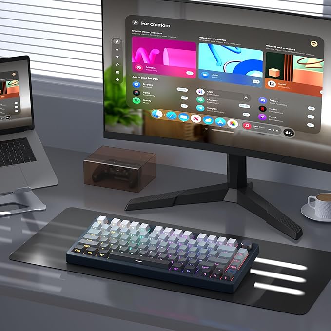 MageGee LIGHT75 Wireless Creamy Keyboard Tri-Mode Bluetooth/2.4GHz/USB-C RGB Backlit Gasket Hot Swappable Custom Gaming Keyboard for Win/Mac/PC with Knob Side Printed PBT Keycaps Black