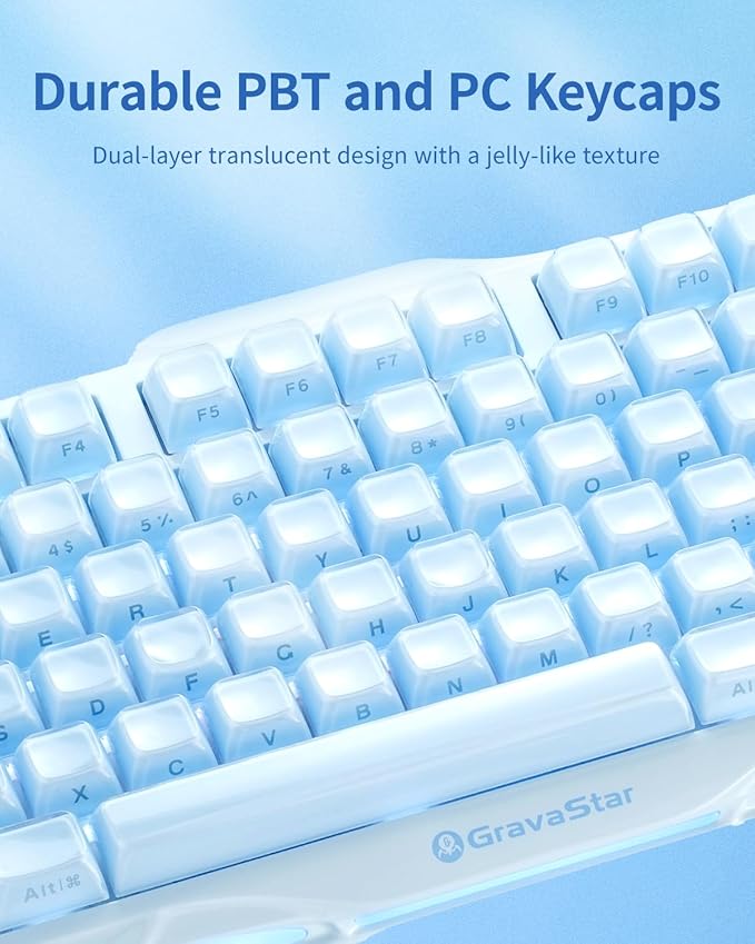 GravaStar Mercury K1 75% Blue Gaming Keyboard Aluminum Alloy Mechanical Keyboard Gasket Hot-Swap Socket Linear Switches RGB Backlit Wireless Keyboard for Gaming Office and Gifts