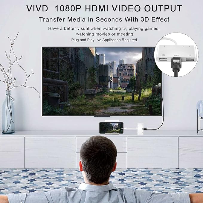 Lightning to HDMI Adapter for iPhone 6 in 1 TF &amp SD Card Reader with Charging Port HDMI Adapter to TV /Monitor/Projector/USB Drive/MIDI /Keyboard/Mouse Suitable for Meeting Speech and Teaching
