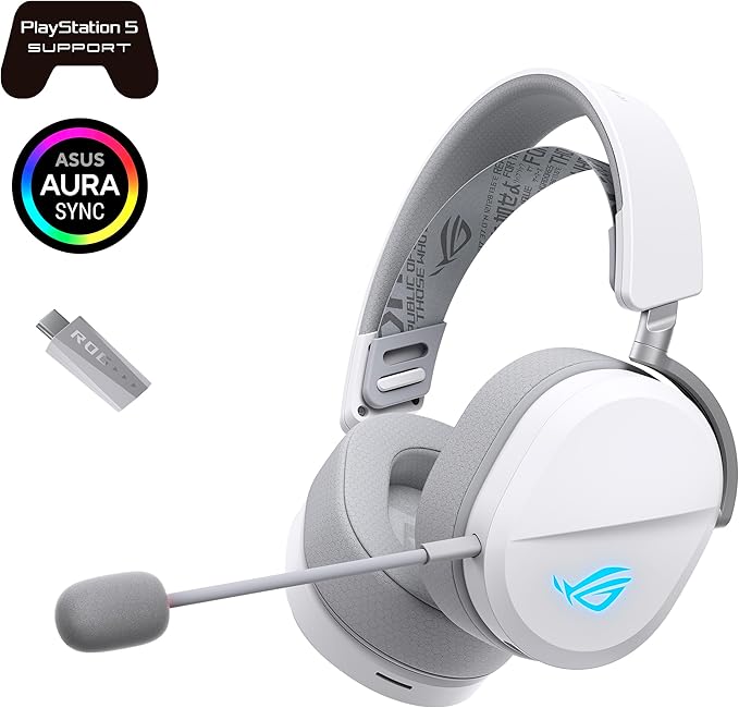 ASUS ROG Pelta Wireless Gaming Headset with Detachable Mic – Tri-Mode (BT 2.4GHz USB-C) 50mm Titanium-Plated Drivers 70Hr Battery Ergonomic Lightweight for PC PS5 PS4 Switch Mobile - White