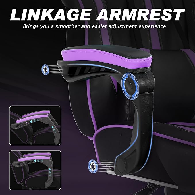 Vonesse Purple Gaming Chair with Footrest Reclining Computer Gaming Chairs for Adults Ergonomic Gamer Chair with Massage Big and Tall PC Game Chair(Purple/Black)