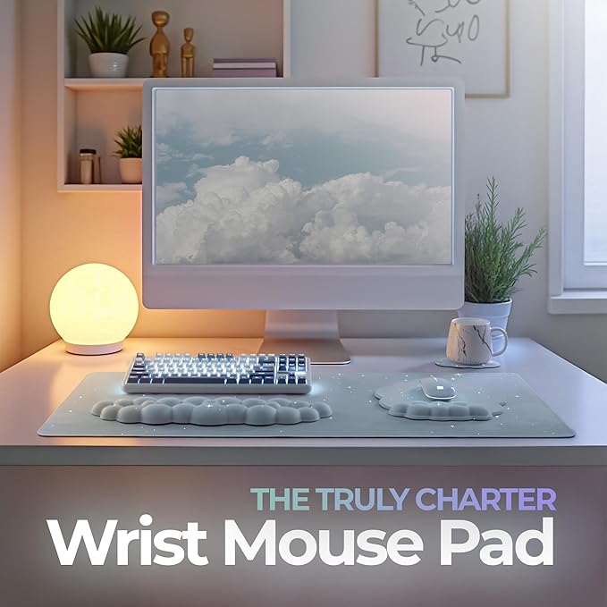 Premium Quality Cloud Wrist Rest Keyboard &amp Mouse Pad Set – Ergonomic Memory Foam Desk Accessories with Wrist Support for Office &amp Gaming – Baby-Blue-Sky