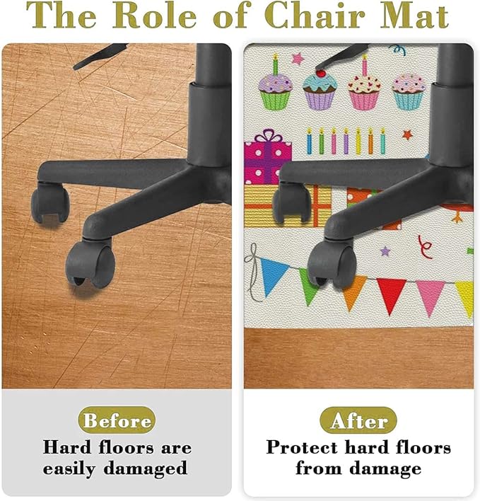 Pink Blue PU Leather Chair Mat for Hardwood &amp Tile Floor Cartoon Birthday Party Owl Desk Chair Mat Large Anti-Slip Floor Protector for Home Office Birthday Party Diameter 47.2 in