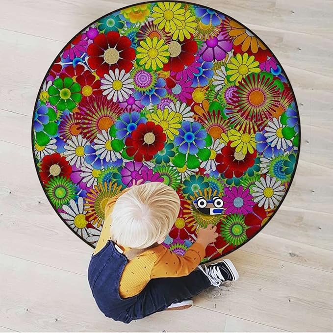 Rustic Floral Design Chair Mat Hard Floor Protecting and Noise Cancelling with Anti Slip Rubber Multi-Purpose Floor Mat for Bedroom Natural Flower FeaturedGreen Yellow Diameter 39.3 in