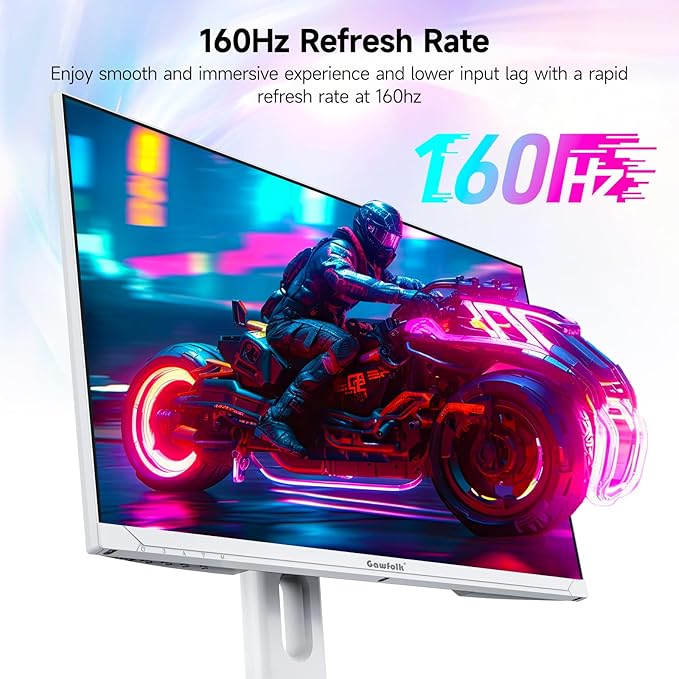 Gawfolk 27 Inch 4K Gaming Monitor 160Hz White PC Computer Monitors UHD 3840 x 2160p IPS Screen for Home &amp Office Freesync DP 1.4 HDMI 2.1 Eye Care Wall Mount Compatible