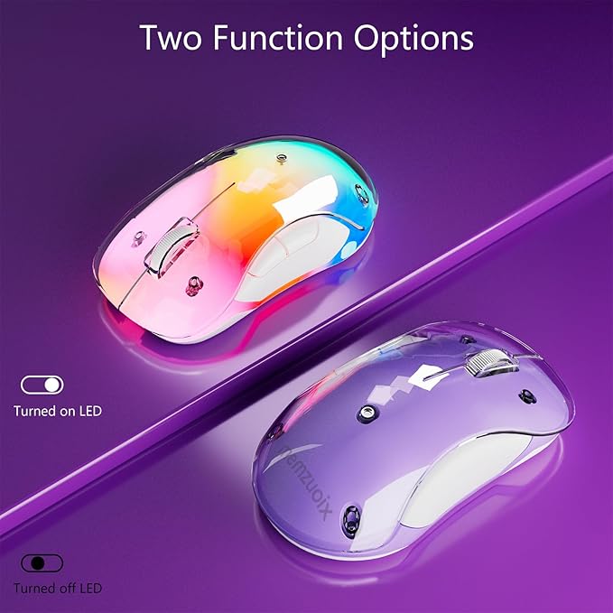 memzuoix 2.4G Wireless Mouse with Customizable Cover &amp 9-Color LED - Rechargeable Ergonomic 1400 DPI 5 Buttons USB Receiver for PC/Mac - Purple