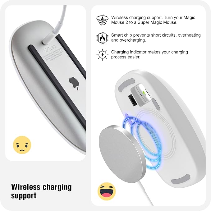 TATOFY Mouse Charger Compatible with Magic Mouse 2 (Lighting) Grip with Wireless Charging Support Ergonomic Base (White)