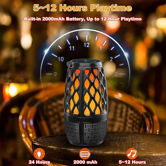 Upgraded Outdoor Bluetooth Speakers with Lights IPX6 Waterproof Flame Atmosphere Outdoor Speaker Auto-Pairing Multi-Sync up to 100 Speakers Cool Tech Gadget Gifts for Men Women Patio Garden Party