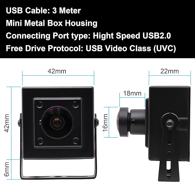 MMlove USB Camera 1080P HD Webcam 170 Degree Wide Angle Fisheye Lens High Frame Rate120fps 60fps 30fps Plug&ampPlay Web Camera for Skype/Zoom/FaceTime/HangoutsPC/Laptop/Raspberry Pi