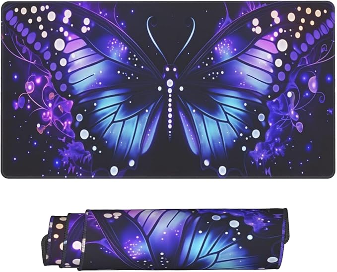 Purple Butterfly Desk Cover MatExtended Large Mouse PadComputer Laptop Mat Desk Decor for Office Game Home 30x16 Inch