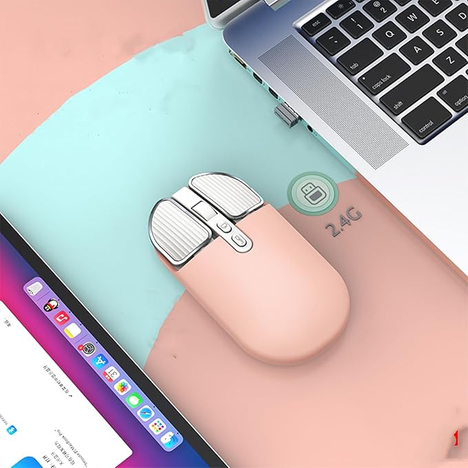 YOCUNKER Wireless Mouse 2.4G Rechargeable Silent Slim Computer Mouse with USB Receiver 3 DPI Back to Desktop Button Cordless Mice for PC Laptop Computer Desktop Windows Mac OS Office (Pink)