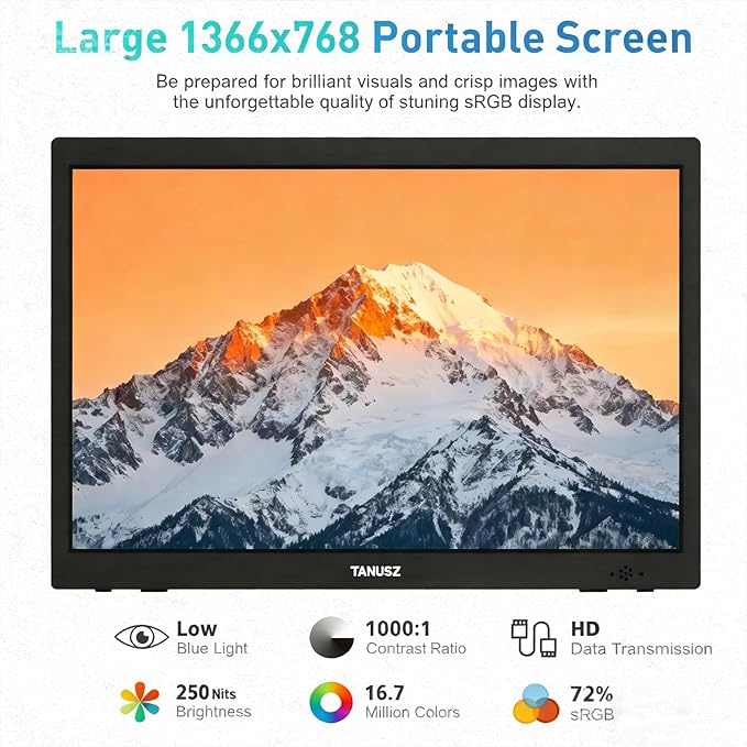 14 Portable Monitor1366*768 HD USB-C HDMI Second External Monitor for LaptopPCMac PhonePSXboxSwichIPS Ultra-Thin Zero Frame Gaming Display