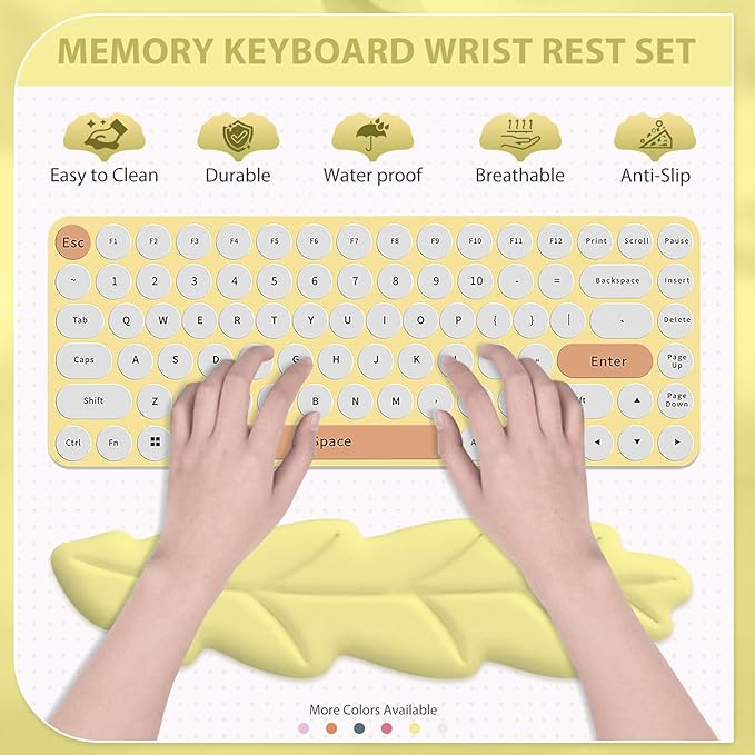 Keyboard Wrist Rest Set Wrist Rest for Keyboard and MouseWrist Rest with Non-Slip PU Base Comfortable Memory Foam Ergonomic Wrist Support Pad Arm Cushion for Computer Laptop Mac Pastel Yellow