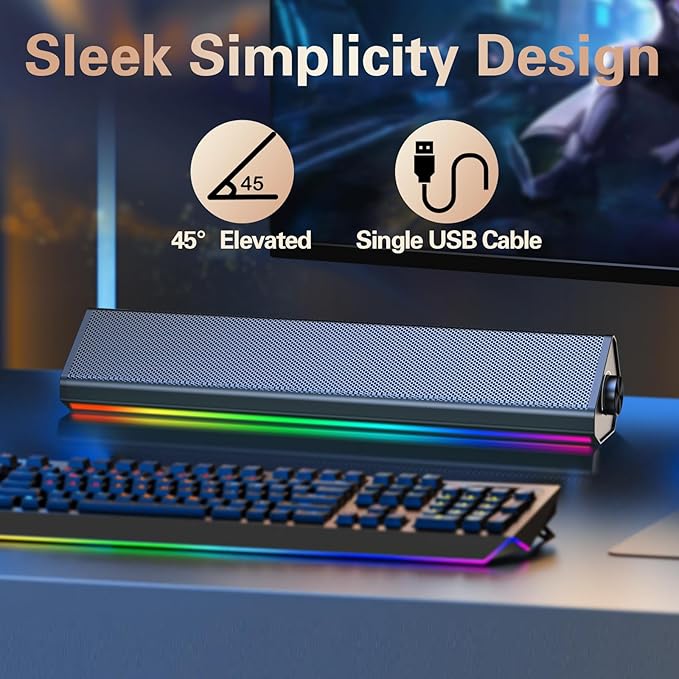 LENRUE Computer Speakers for DesktopPC Speakers with BluetoothUSB Wired Computer Speakers for PC Desktop Laptop MonitorsGaming Speakers with Light and Dual Touch Tech (Type-C Adapter Included)