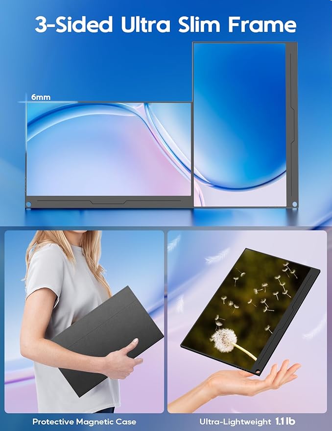 4K Portable Monitor 15.6 3840x2160 UHD USB-C HDMI Laptop Monitor 100% Adobe RGB IPS Computer Gaming Display HDR Travel Screen w/Speakers for Laptop Xbox PS5 Switch PC Phone