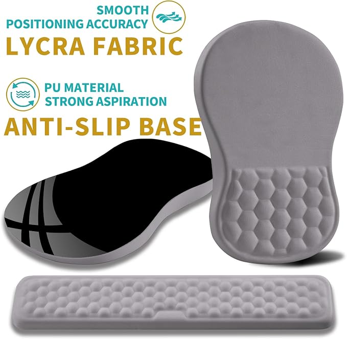 Hokafenle 2 In 1 Ergonomic Mouse Pad Wrist Support &amp Wrist Rest For Computer Keyboard Set with Relieve Carpal Tunnel Pain Massage Bulge and Full Memory Gel Design (2In1 SetNeutral Gray Light Pur