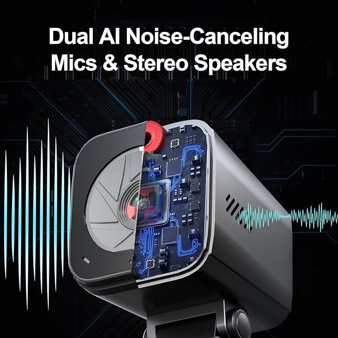 Webcam for PC/Laptop/Mac with Remote Control 2K Computer Camera Low-Light Correction AI-Noise Canceling Mics Adjustable Field of View Built-in Privacy Cover Stereo Mics
