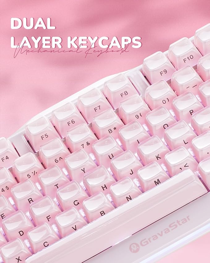 GravaStar Mercury K1 75% Pink Wireless Keyboard Aluminum Alloy Exoskeleton Design Mechanical Gaming Keyboard Gasket Hot-Swap Socket Linear Switches RGB Backlit