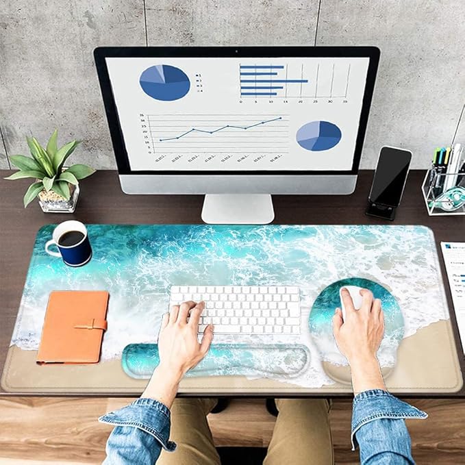 LATEEFAH Mouse Pad with Wrist Rest Large Mouse Pad Ergonomic Gaming Desk Pad Keyboard Wrist Rest Set 4-in-1 Desk Mat Keyboard Mat for Home Office