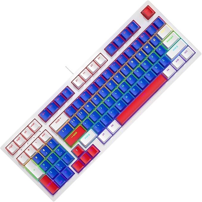 Small 98Keys Mechanical Gaming Keyboard with LED Backlights Ergonomic Keyboard for PC Gamers Office Wire Keyboard