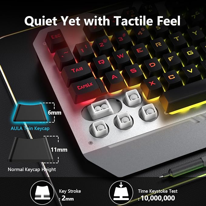 AULA Keyboard T102 104 Keys Gaming Keyboard and Mouse Combo with RGB Backlit Number Pad All-Metal Panel Waterproof Light Up PC KeyboardUSB Wired Computer Keyboards Gaming for Win XP/7/8/10 PC Gamer