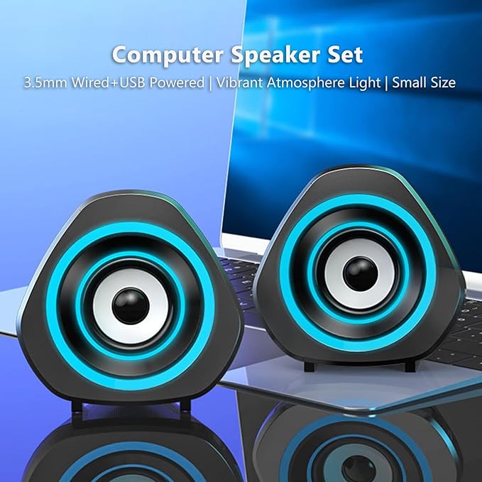 Tyenaza PC Computer Speakers Home Speaker Set Laptop Speakers USB Powered Sound Box with RGB Atmospheric Lights (Blue Light)