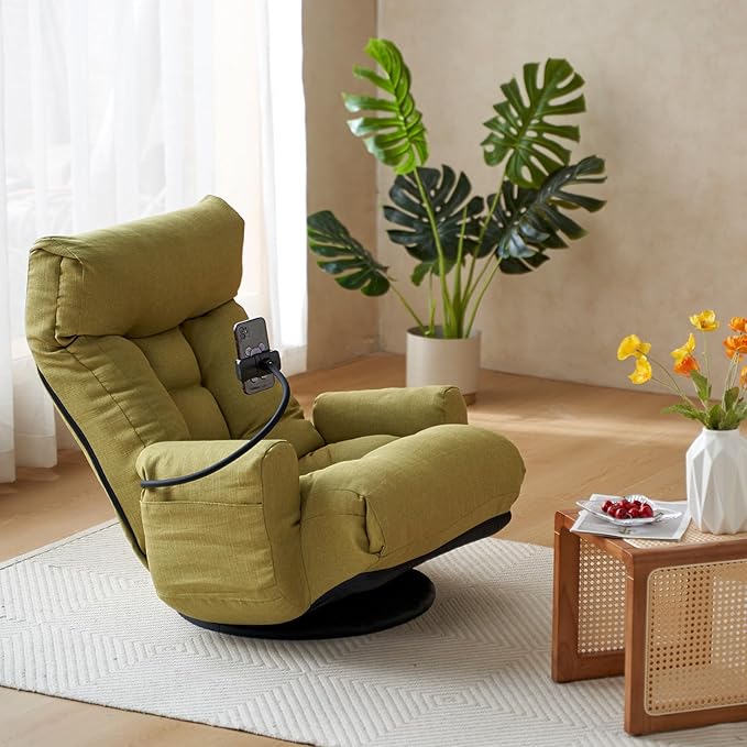 360° Swivel Gaming Floor Chair - 3 Position Adjustable Ergonomic Design with Armrests &amp Phone Holder Perfect for Teens &amp Adults (Green)