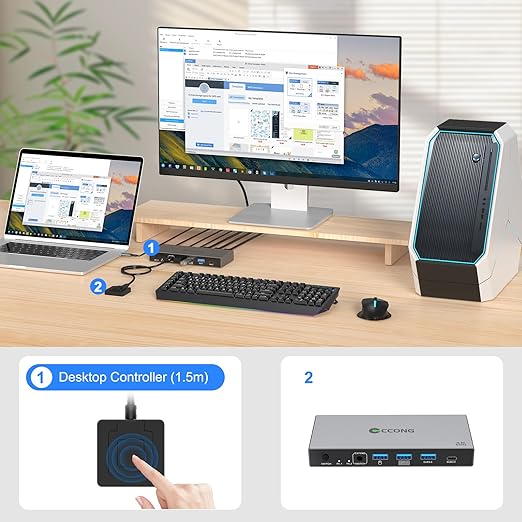 USB C HDMI KVM Switch 1 Monitors 2 Computers4K@60Hz KVM Switch 2 Port for 1 Laptop 1 Desktop Share 1 Monitor Keyboard Mouse Printer and 100W PD Charging for LaptopWired Remote 2 USB Cable Included