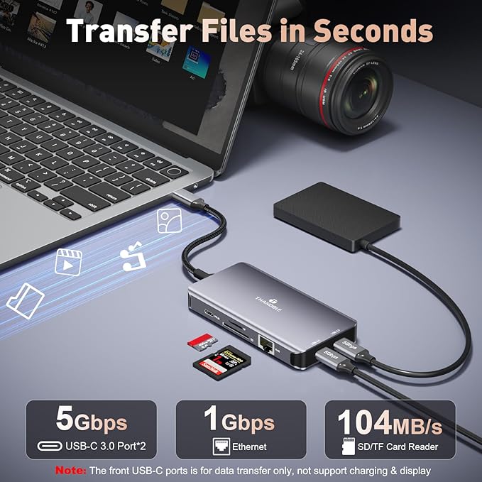 USB C Docking Station Dual Monitor 9 in 1 Laptop Docking Station Triple Monitor 4K@60Hz USB C Hub Dual HDMI and DisplayPort 1000Mbps LAN 5Gbps USB-C 100W PD SD/TF for HP/Dell/Laptop