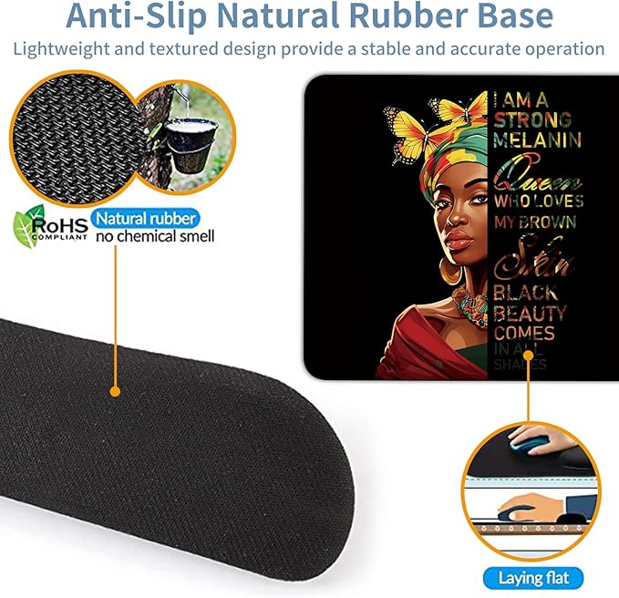 Keyboard Wrist Rest + Mouse Pad + Mouse Wrist Rest Support Set + Coaster Ergonomic Memory Foam Mouse and Keyboard Pad Set for Laptop Computer Office Home Working Gaming African Women Queen