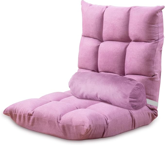 Folding Floor Chair 5-Position Cushioned Adjustable Lazy Sofa Foldable Floor Lounger for Adults Kids Gaming Reading Meditating (Purple)