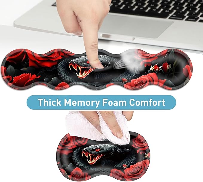 Keyboard Mouse Pad Set Extended Gaming Mouse Pad+Ergonomics Keyboard Wrist Rest Support Memory Foam Easy Typing Pain Relief 4Pcs XL Ultra Thick Desk MatSnake Roses and Fiery Mouth