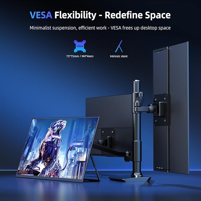 Portable Monitor 18.5” | 120HZ 1ms Gaming Monitor | 125% sRGB | FreeSync HDR | 350Nits | USB-C &amp HDMI | VESA &amp Stand | Large Travel External Second Screen for Laptop Computer Game Consoles