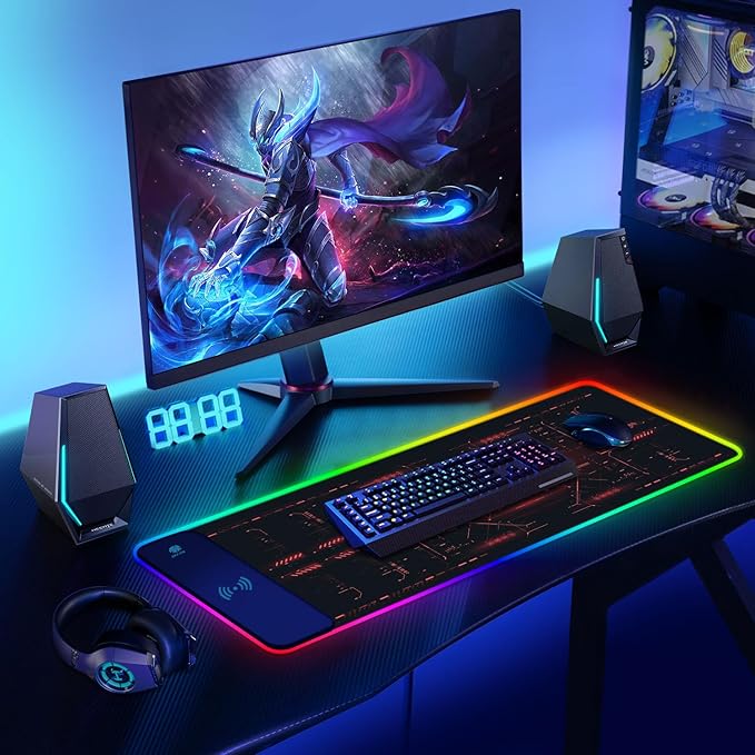 ToLuLu RGB Gaming Wireless Charging Mouse Pad 5/7.5/10/15W 10 Light Modes LED Mouse Pad Computer Keyboard Mat Mousepad 800x300x4MM Extended Large Desk Mat for Gaming MacBook Laptop PCCool Red
