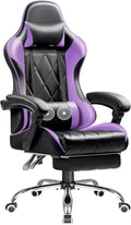 Shahoo Gaming Chair with Footrest and Massage Lumbar Support Ergonomic Office Computer Seat Height Adjustable with Headrest Purple