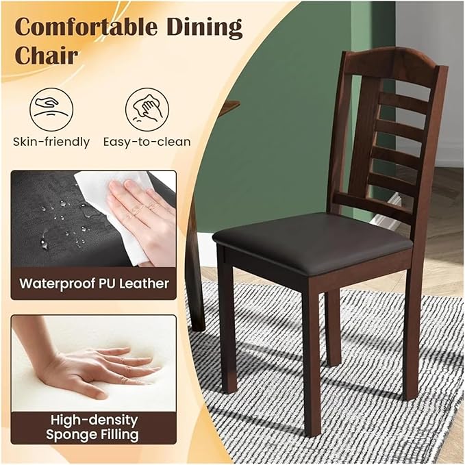 Adjustable Office Computer Chair with Armrest 1pcs Brown Black Dining Chairs with Leather Padded Seat and Rubber Wood Frame