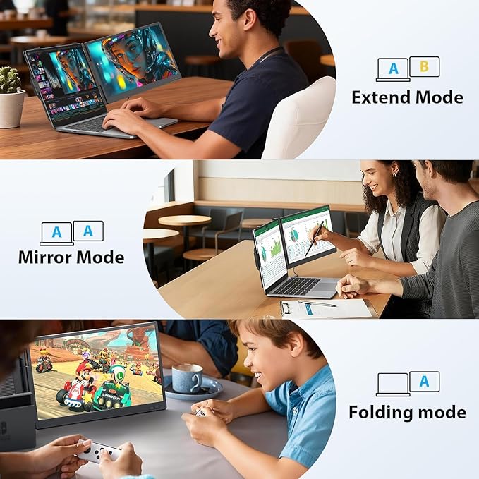 14 Laptop Screen Extender FHD 1080P IPS Travel Dual Monitor 226° Rotation Portable Monitor for Laptops 13-16 with USB-C/HDMI Port Plug-Play for Win/Mac/Chrome/Android