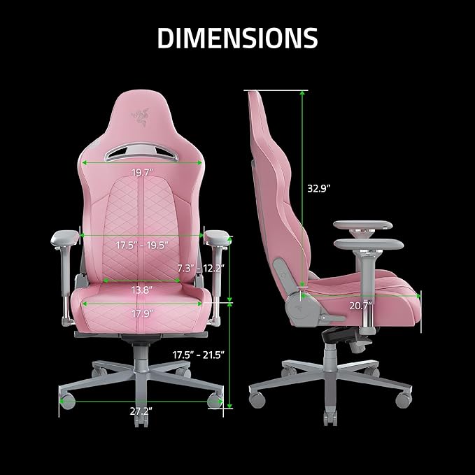 Razer Enki Gaming Chair: All-Day Comfort - Built-in Lumbar Arch - Optimized Cushion Density - Dual-Textured Eco-Friendly Synthetic Leather - Reactive Seat Tilt &amp 152-Degree Recline - Pink