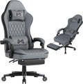 Gaming Chair with Footrest Ergonomic Computer Chair PU Breathable Material with Headrest and Lumbar Support Suitable for Silla Gamer and Adults（Grey