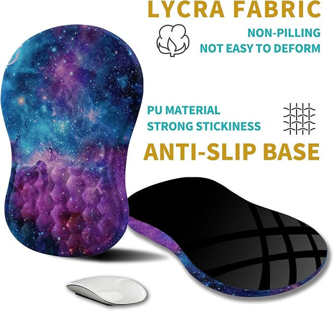 Hokafenle Ergonomic Mouse Pad Wrist Support Wrist Rest Mousepad for Carpal Tunnel Pain Relief with Integrated Memory Foam Slope Massage Bulge (11.8x7.9 inchGalaxy Nebula Space