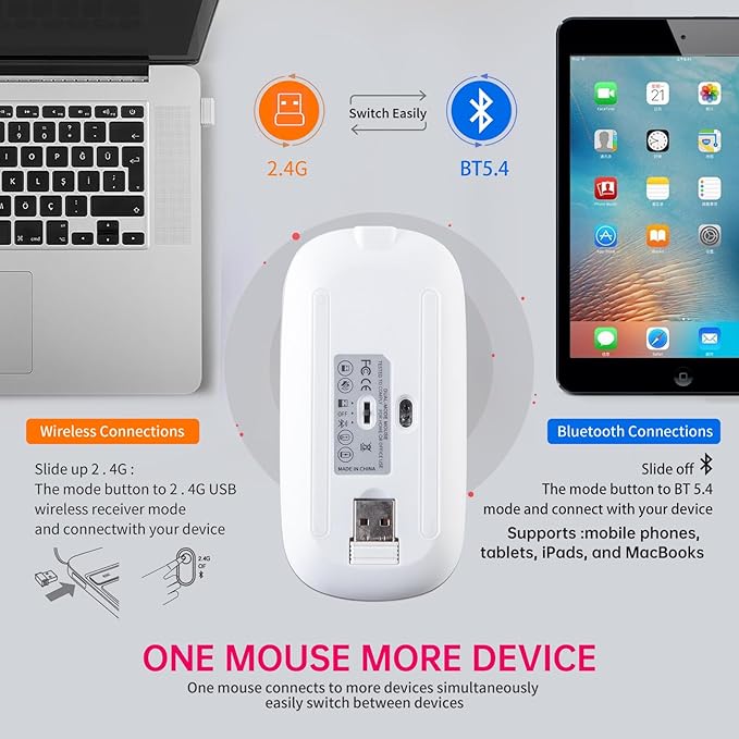 HXMJ Bling Dazzling Rechargeable 2.4G Wireless+Bluetooth MouseCovered with Crystal Diamond RhinestoneRGB BacklitGreat Gift idea for Her (Multicolor)