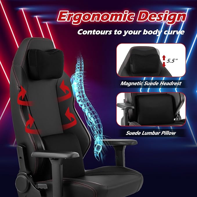 Giantex Gaming Chair Video Game Chair with Magnetic Headrest &amp Lumbar Support Ergonomic Computer Chair w/Rocking Function &amp 2D Armrests Height Adjustable Swivel Task Chair Black