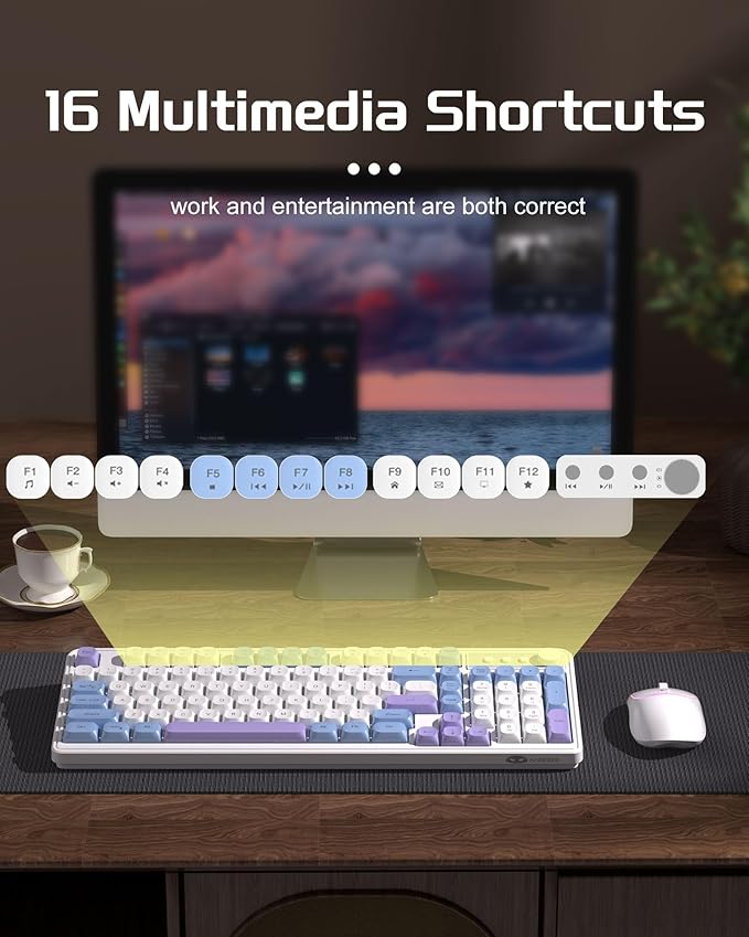 MageGee Wireless Gaming Keyboard and Mouse Combo V560 RGB Backlit Rechargeable Mechanical Feel 2.4GHz Quiet Blue White Purple Keyboard Mouse for Mac Laptop PC Gamer