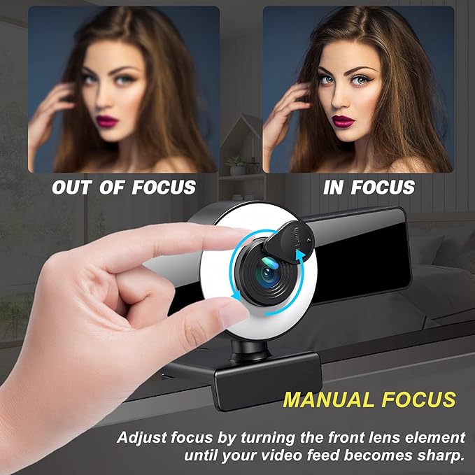 1080P Webcam with Microphone Web Camera with Fill Light Privacy Cover and Tripod Computer Camera for Zoom Meeting Streaming Video Call