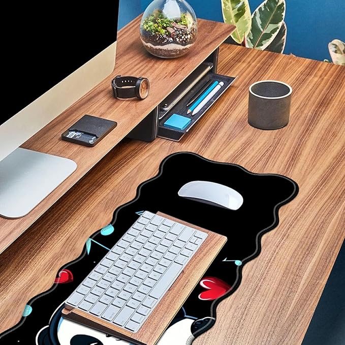 Panda Wearing Headphones Desk Mat Mouse Pad 31.5 x11.8 XL Extended Mousepad Huge Mouse Pads with Stitched Edges Desk Pad for Work Game Office Home