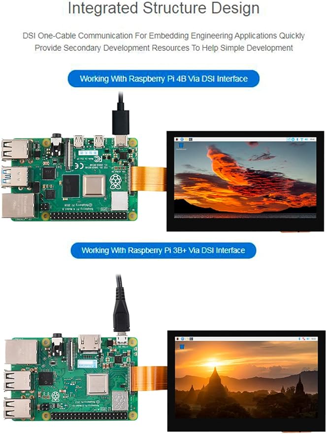 waveshare 4.3inch DSI Display 800 x 480 IPS Screen Compatible with Raspberry Pi 4B/3B+/3A+/3B/2B/B+/A+ Compute Module3/3+/Compute Module 4 (No Touch)