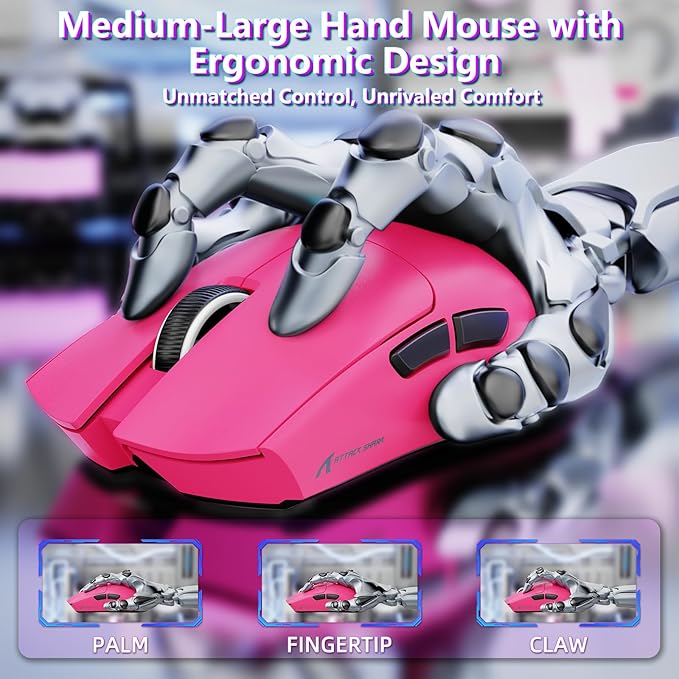 MAMBASNAKE Attack Shark X11SE Lightweight Wireless Gaming Mouse Tri-Mode 2.4G/USB-C Wired/BT 22K DPI PAW3311 Optical Sensor 59g 5 Programmable Buttons 300mAh Battery for PC/Mac((Berry Red)